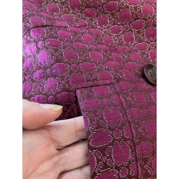 Isaac Mizrahi Double-Breasted Fuchsia Silver Sparkles Jacquard Coat Size 8 - Picture 6 of 11